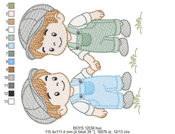 Baby boy brothers embroidery design - Toddlers machine embroidery pattern - kid embroidery file - Digital Download