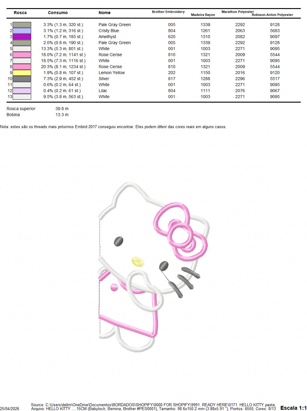 Hello Kitty embroidery design machine embroidery pattern (Copy) Marcia Embroidery