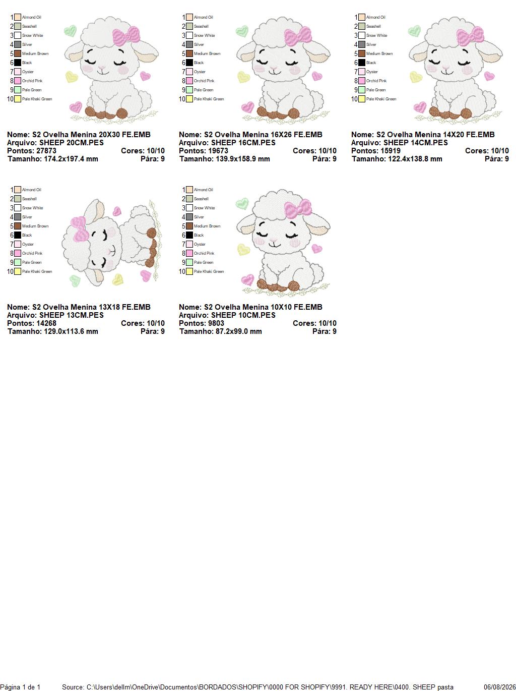 Sheep embroidery design - Farm Animal Lamb machine embroidery pattern - Newborn Baby Girl file - Instant digital download pes jef dst