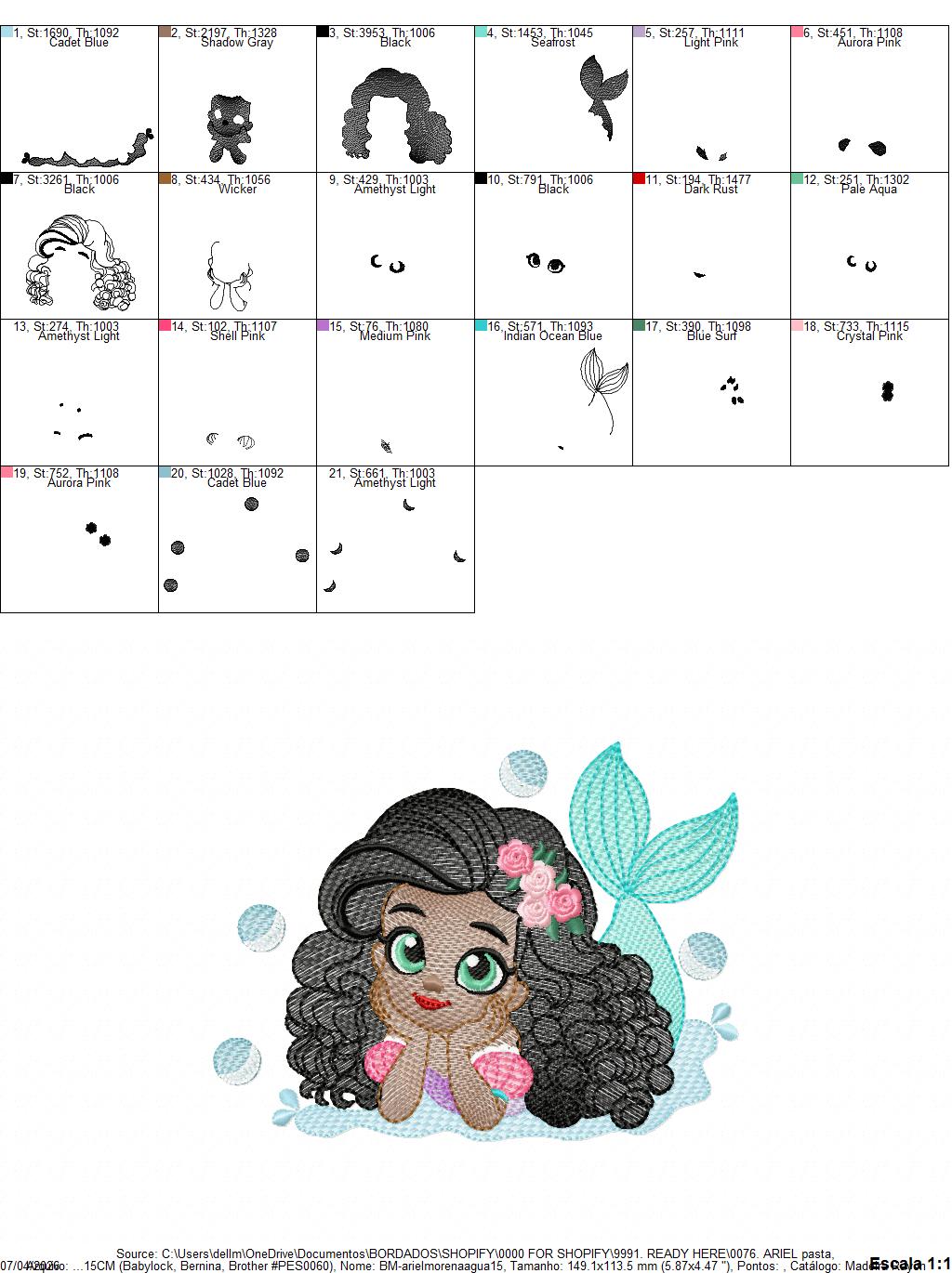 Ariel embroidery design - Disney Princess machine embroidery patterns - Baby Girl Mermaid design - Instant digital download (Copy) Marcia Embroidery