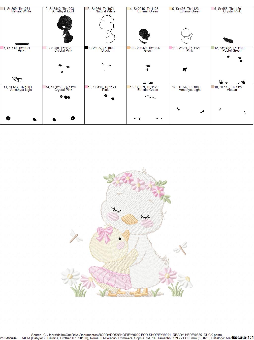 Mama Duck and Baby embroidery design - Lake water animal with flowers machine embroidery pattern - Baby boy file - Instant digital download pes jef