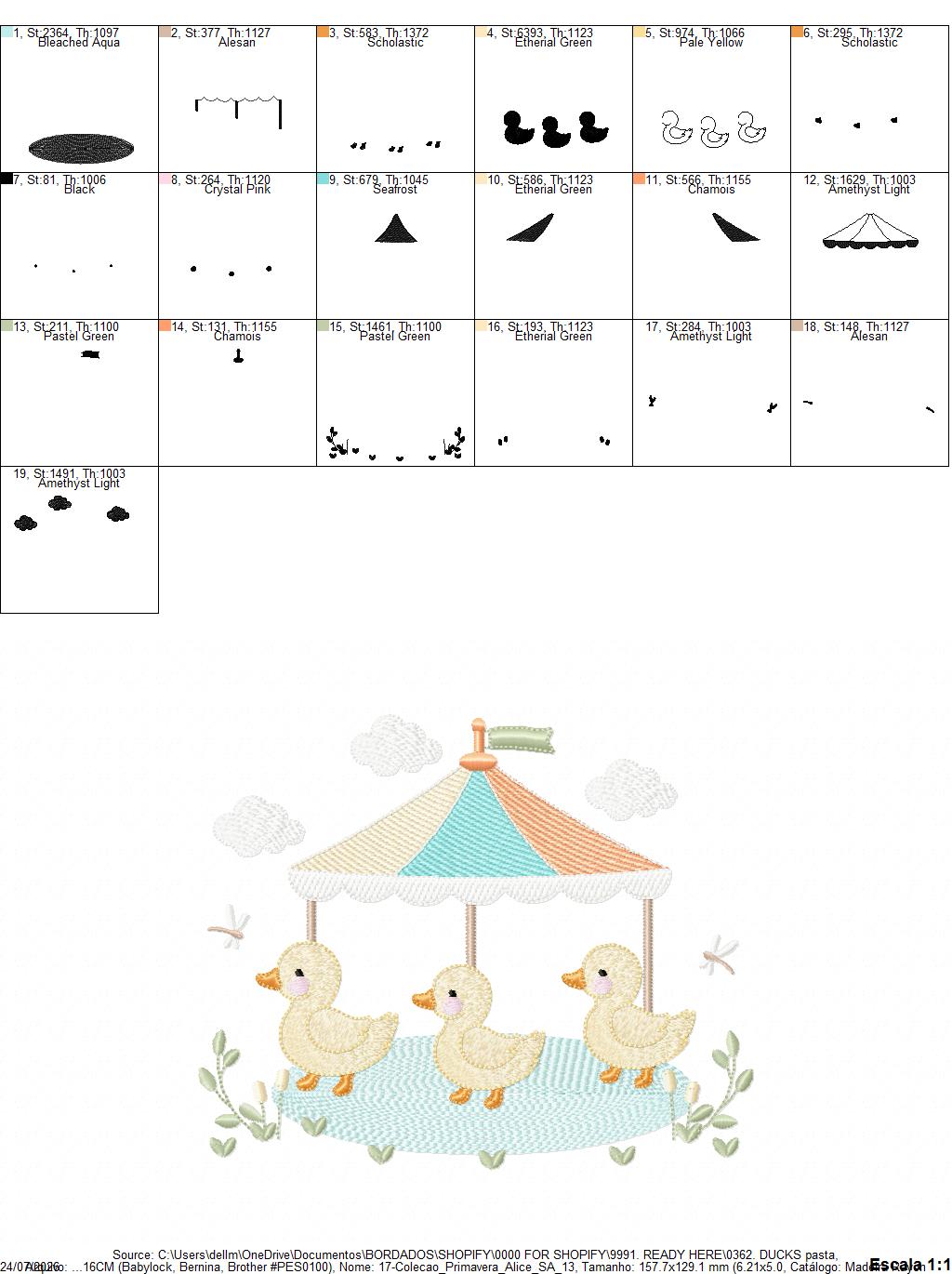 Baby Ducks embroidery design - Lake water animal with flowers machine embroidery pattern - Baby boy and girl file - Instant digital download pes jef