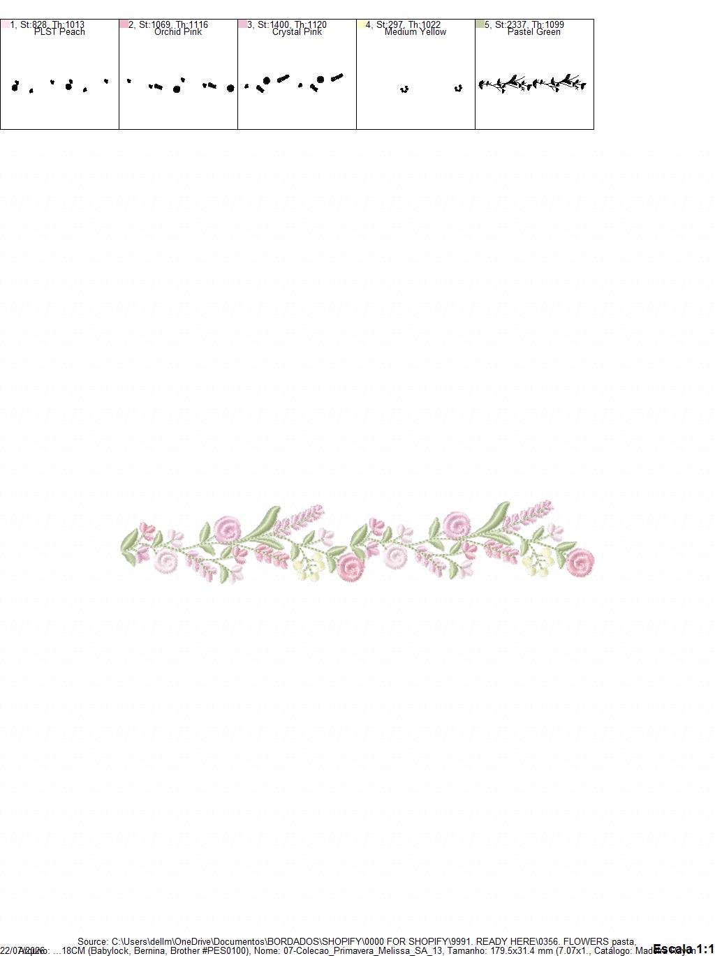 Floral Divider embroidery design - Line of Roses machine embroidery pattern - Floral Kitchen Towel - Instant digital download pes jef