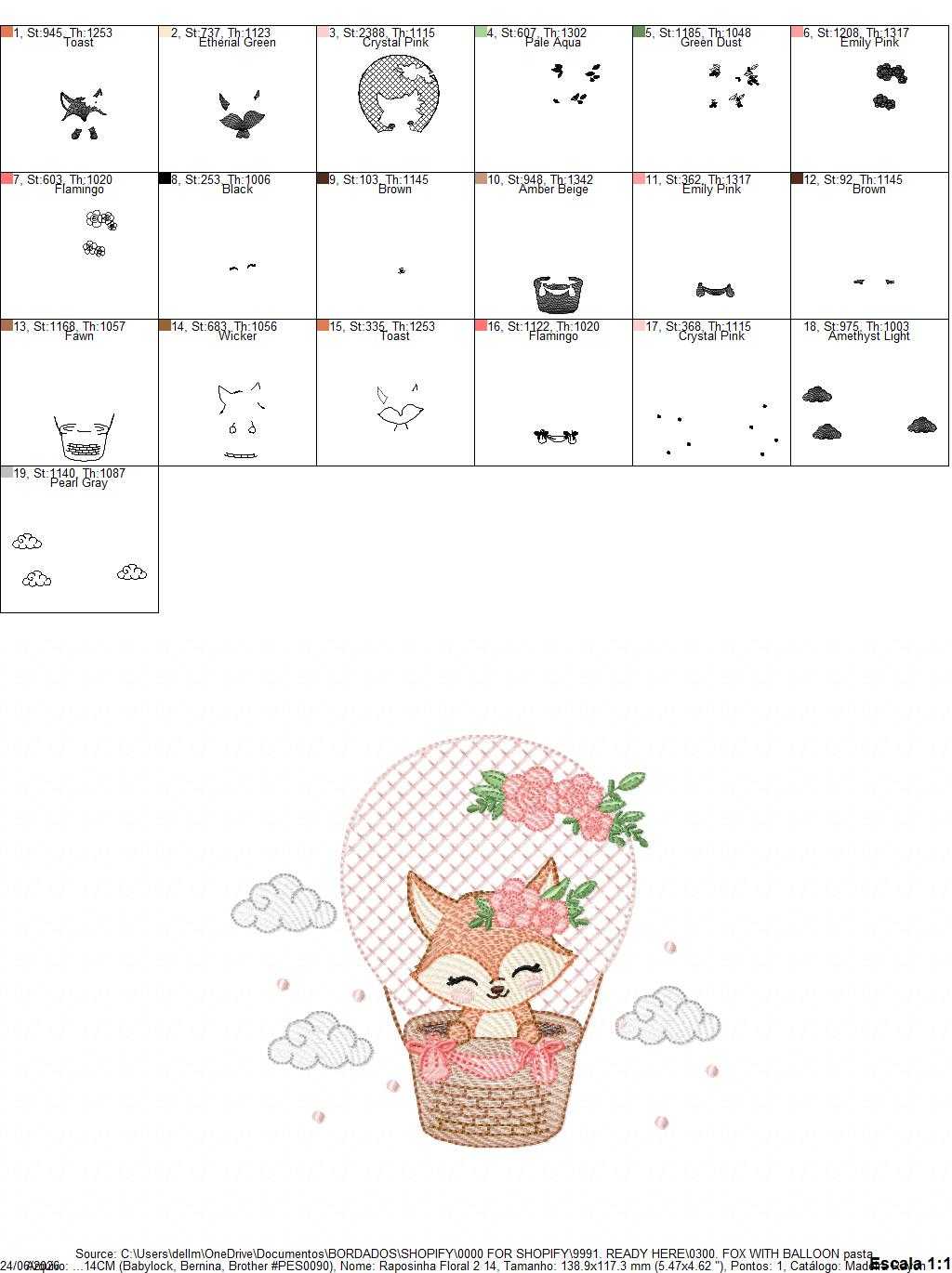 Fox with balloon embroidery design - Woodland animal with flowers machine embroidery pattern - Baby girl and boy file - Instant download pes jef dst hus