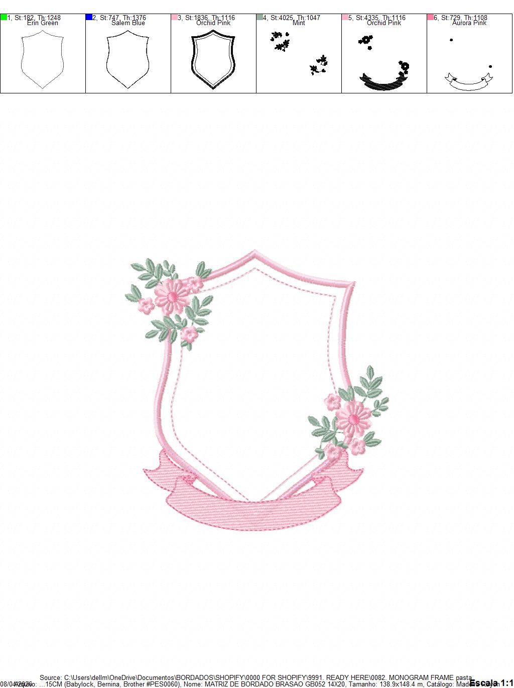 Monogram Frame embroidery design - Floral Frame machine embroidery pattern - Kitchen Tea Towel file - Instant digital - Marcia Embroidery