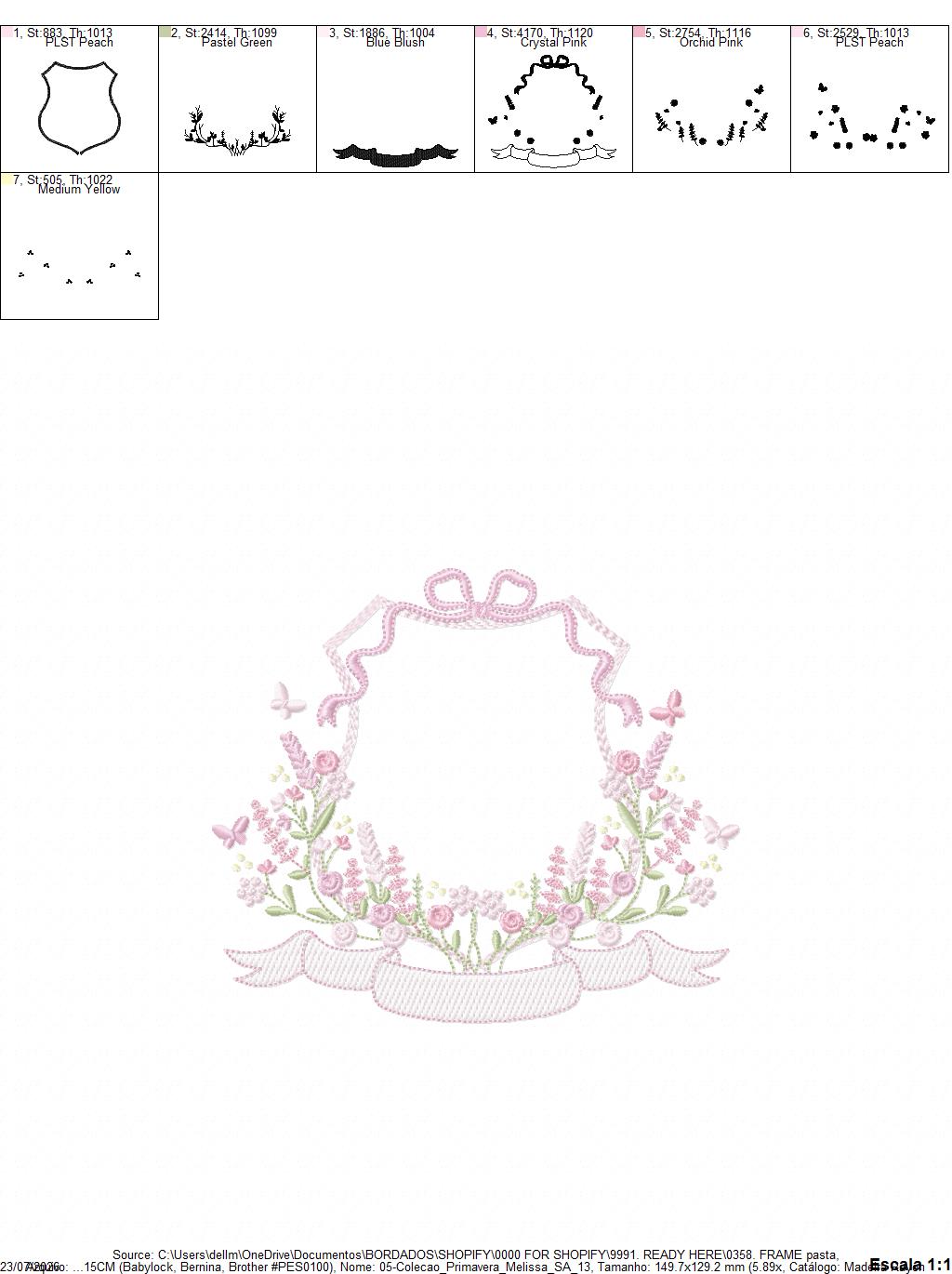 Floral frame embroidery design - Flower Frame with banner machine embroidery pattern - Floral bouquet Kitchen Towel - Instant digital download pes jef