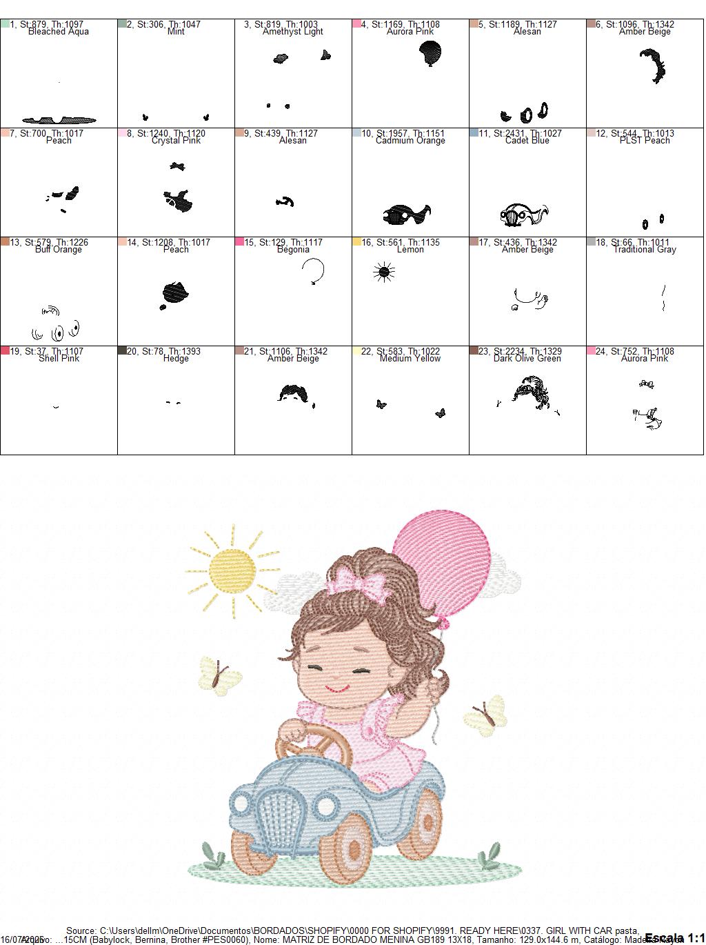 Baby girl embroidery designs - Child playing with toy car machine embroidery pattern - Princess with pacifier and balloon - Instant download (Copy)
