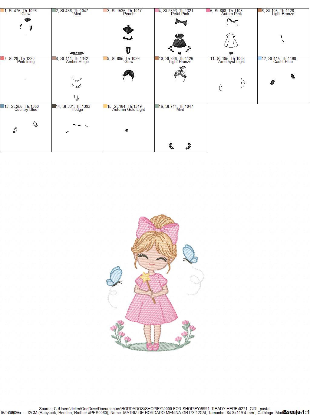 Baby girl embroidery designs - Girl with flowers and butterflies machine embroidery pattern - Princess embroidery - Instant digital download (Copy) Marcia Embroidery