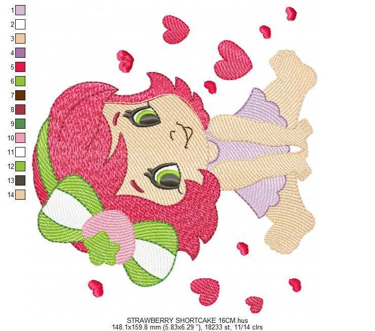 Strawberry Shortcake embroidery design - Girl with hearts and strawberries machine embroidery pattern - Baby Girl file - Instant digital download pes jef dst