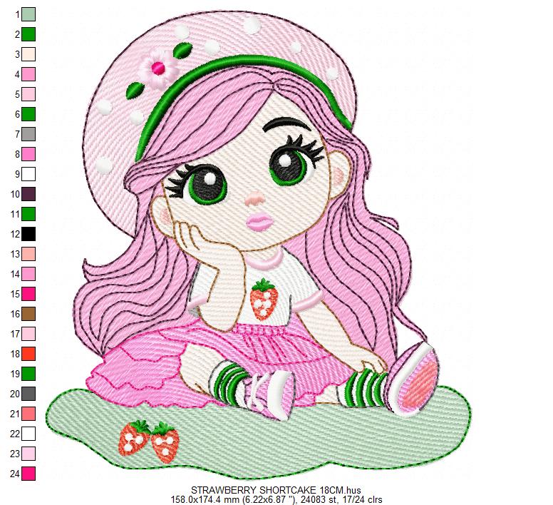 Strawberry Shortcake embroidery design - Girl with hearts and strawberries machine embroidery pattern - Baby Girl file - Instant digital download pes jef dst