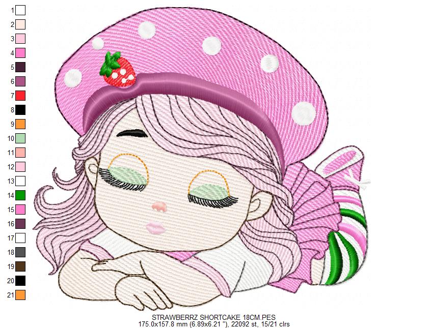 Strawberry Shortcake embroidery design - Girl with hearts and strawberries machine embroidery pattern - Baby Girl file - Instant digital download pes jef dst