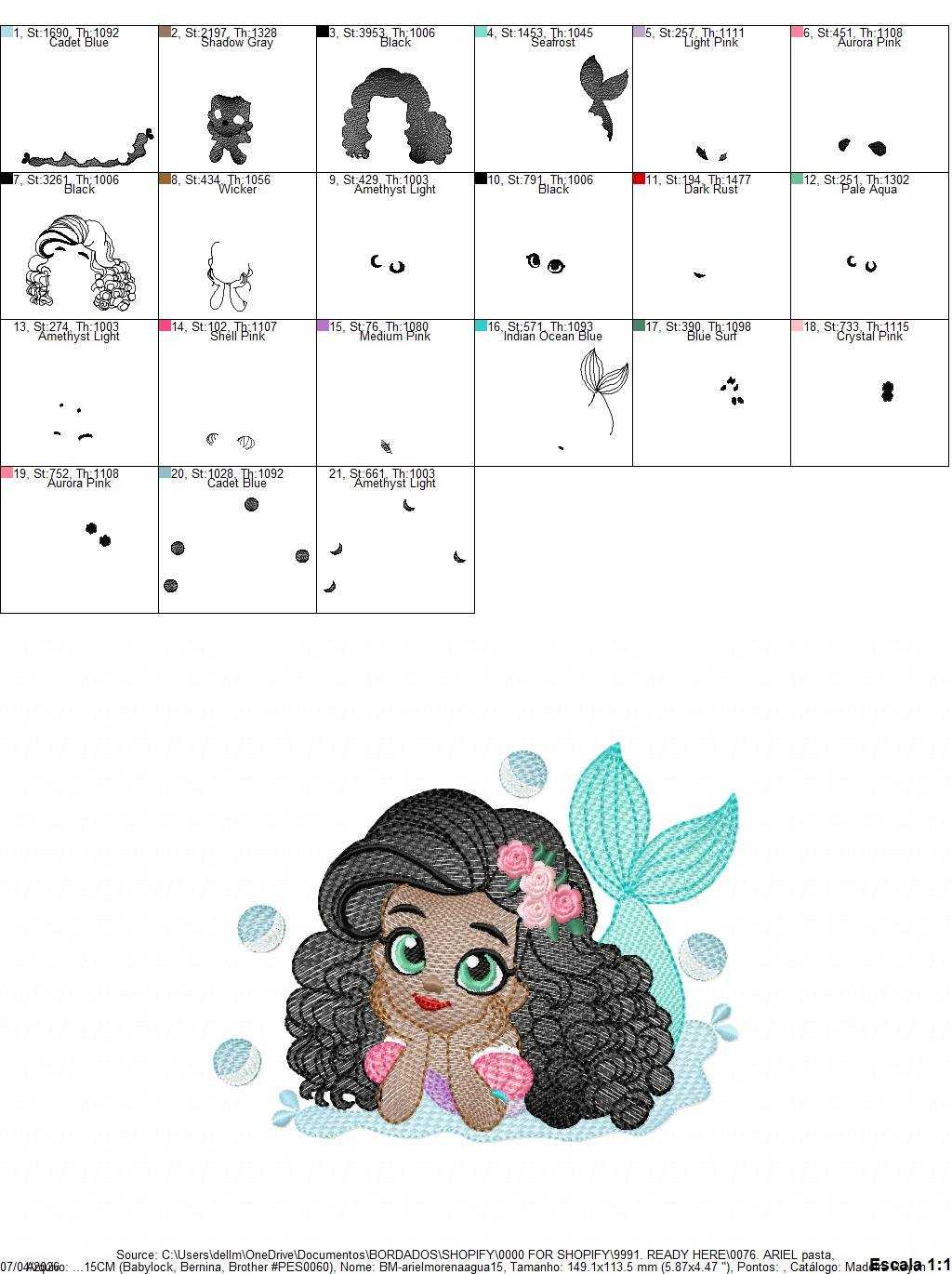 Ariel embroidery design - Disney Princess machine embroidery patterns - Baby Girl Mermaid design - Instant digital download - Marcia Embroidery