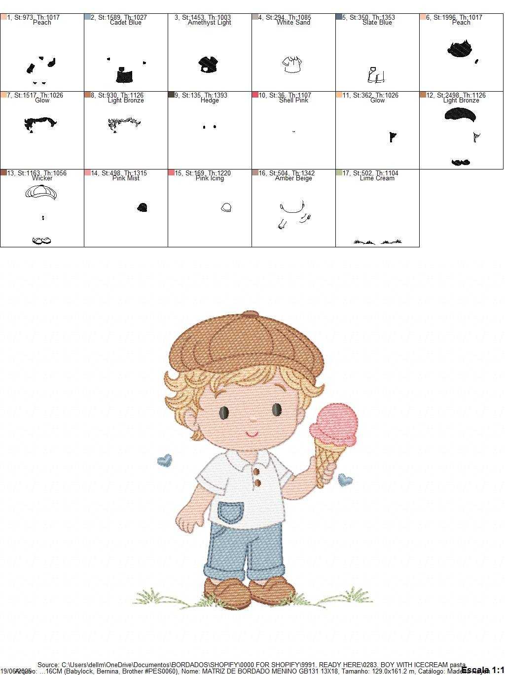 Baby Boy with ice cream embroidery design - Children with cap machine embroidery pattern - Kid Toy file - Instant digital download pes jef dst - Marcia Embroidery