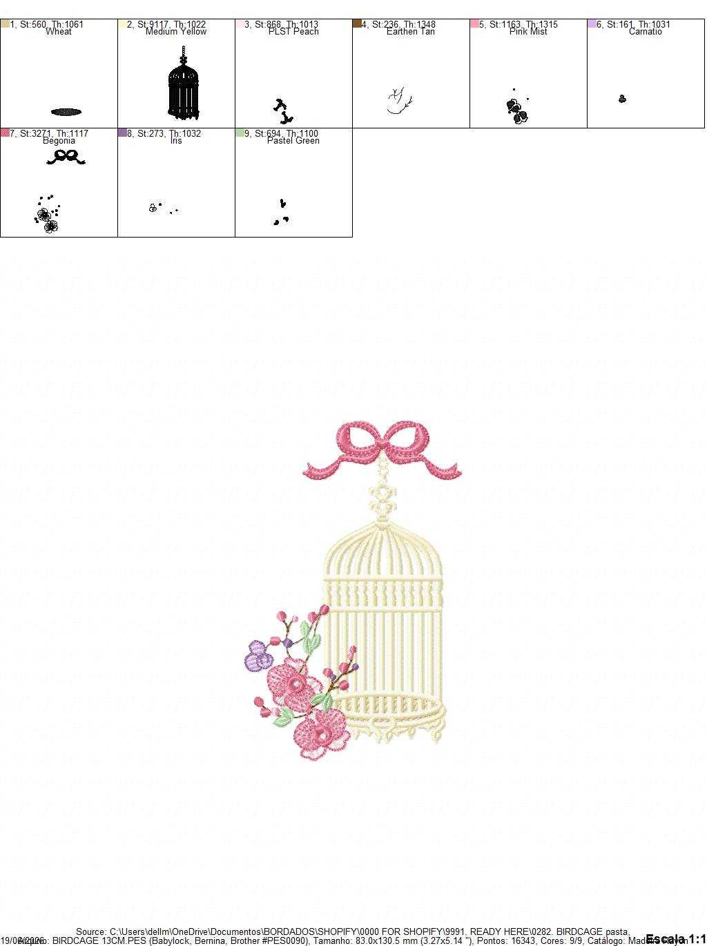 Birdcage with Flowers embroidery design - Moth Orchid Flowers machine embroidery pattern - Baby girl file - Instant digital download pes jef dst - Marcia Embroidery
