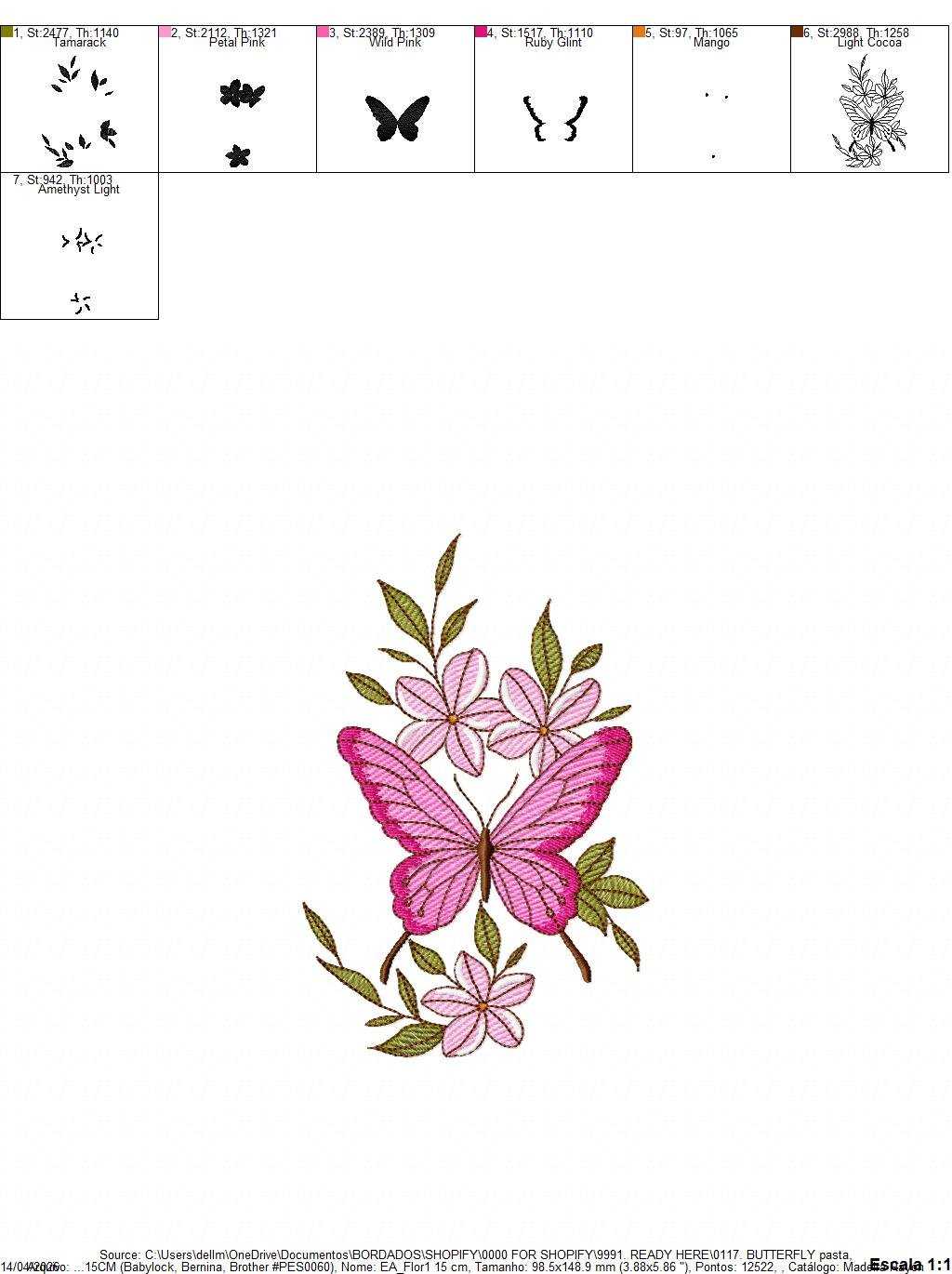 Butterfly embroidery design - Delicate butterfly with flowers machine embroidery pattern - Baby Girl file - Instant digital download pes - Marcia Embroidery
