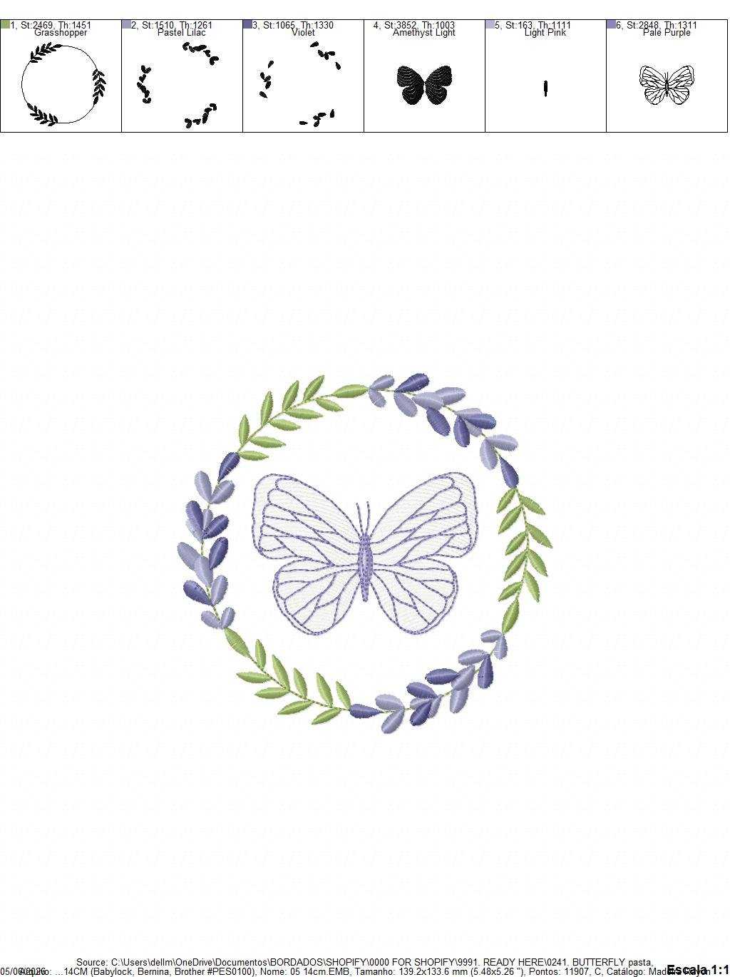 Butterfly embroidery design - Delicate butterfly with laurel frame machine embroidery pattern - Baby Girl file - Instant digital download pes jef dst - Marcia Embroidery