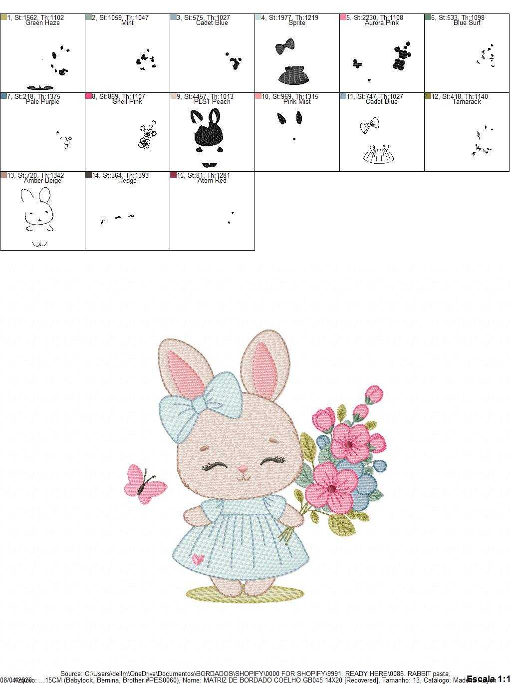Female Bunny embroidery design - Rabbit with dress and flowers machine embroidery pattern - Baby girl file - Instant digital download - Marcia Embroidery