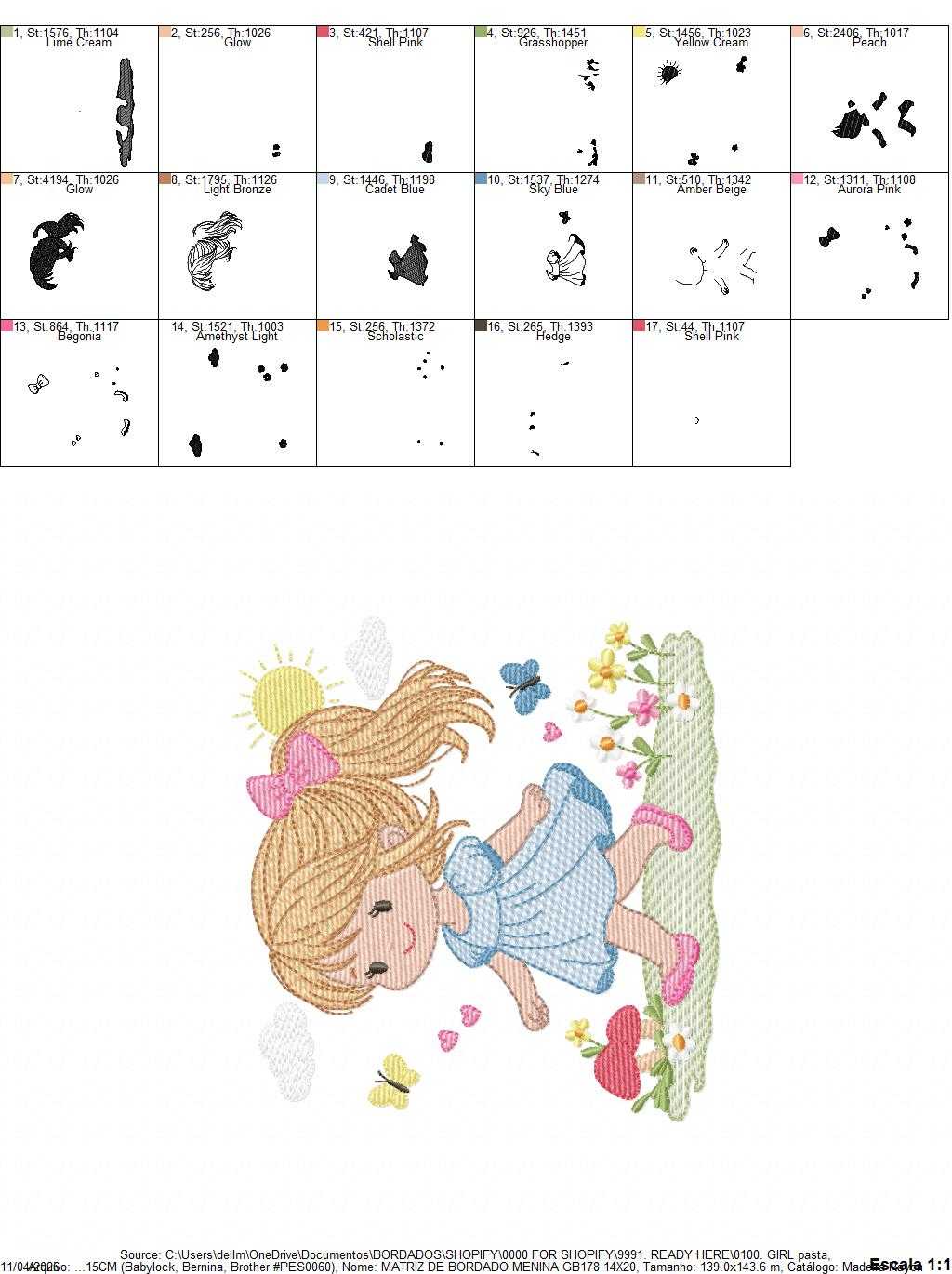 Girl with long hair embroidery design - Princess with ponytail machine embroidery pattern - Baby Girl with dress and flowers - Instant digital download pes - Marcia Embroidery