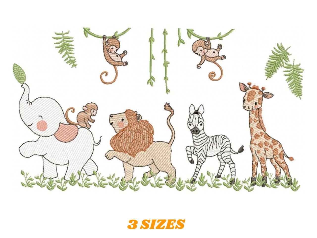 Safari embroidery designs Animals embroidery design - machine embroidery pattern Nursery embroidery file lion elephant giraffe zebra monkey Marcia Embroidery