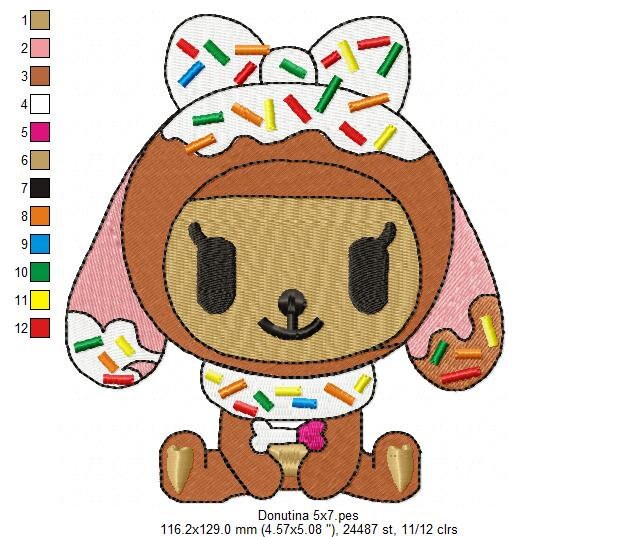 Donutina embroidery designs - Tokidoki embroidery design machine embroidery pattern - instant download - pet embroidery file Donutella girl Marcia Embroidery