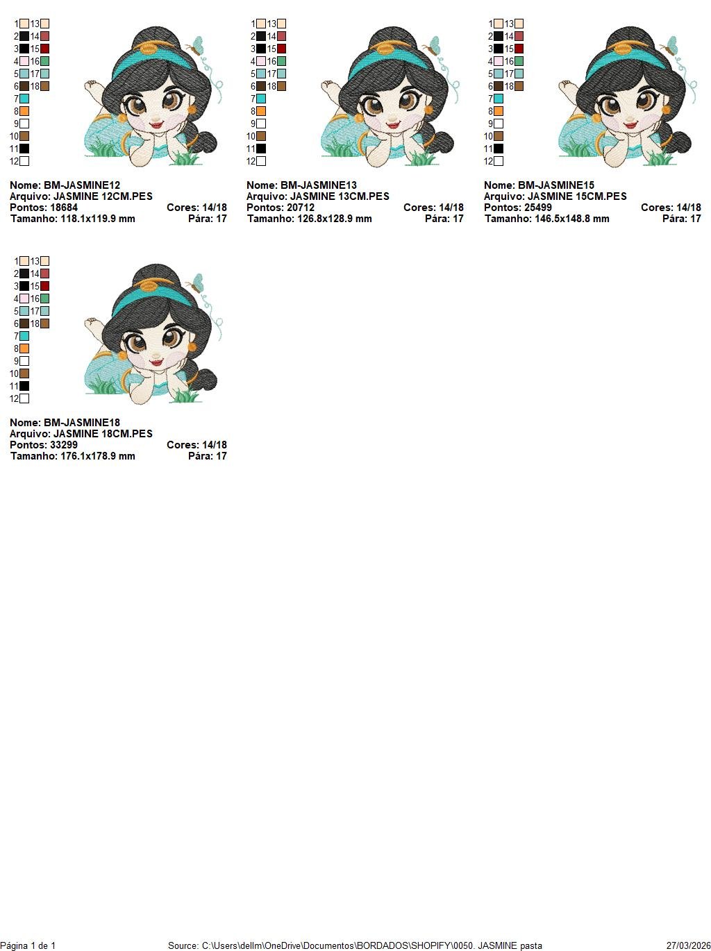 Jasmine embroidery designs - Disney Princess machine embroidery patterns - Baby Girl file - Instant digital download pes jef dst exp hus vp3 - Marcia Embroidery