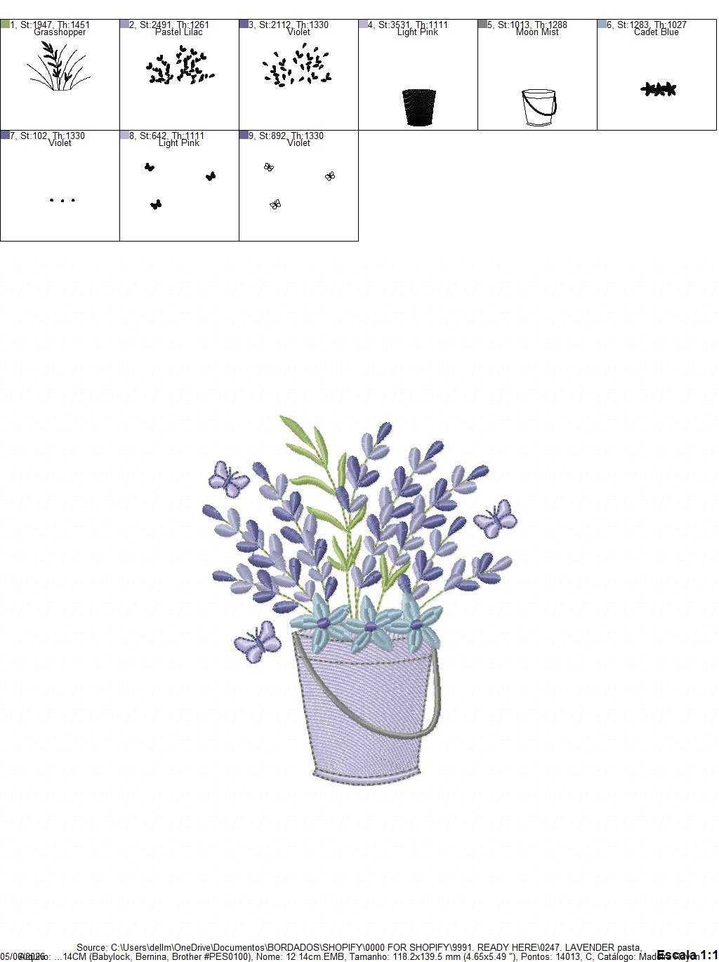 Lavender flowers in a tin bucket embroidery design - Flowers with butterflies machine embroidery pattern - Floral Kitchen Tea towel - Instant download pes jef - Marcia Embroidery