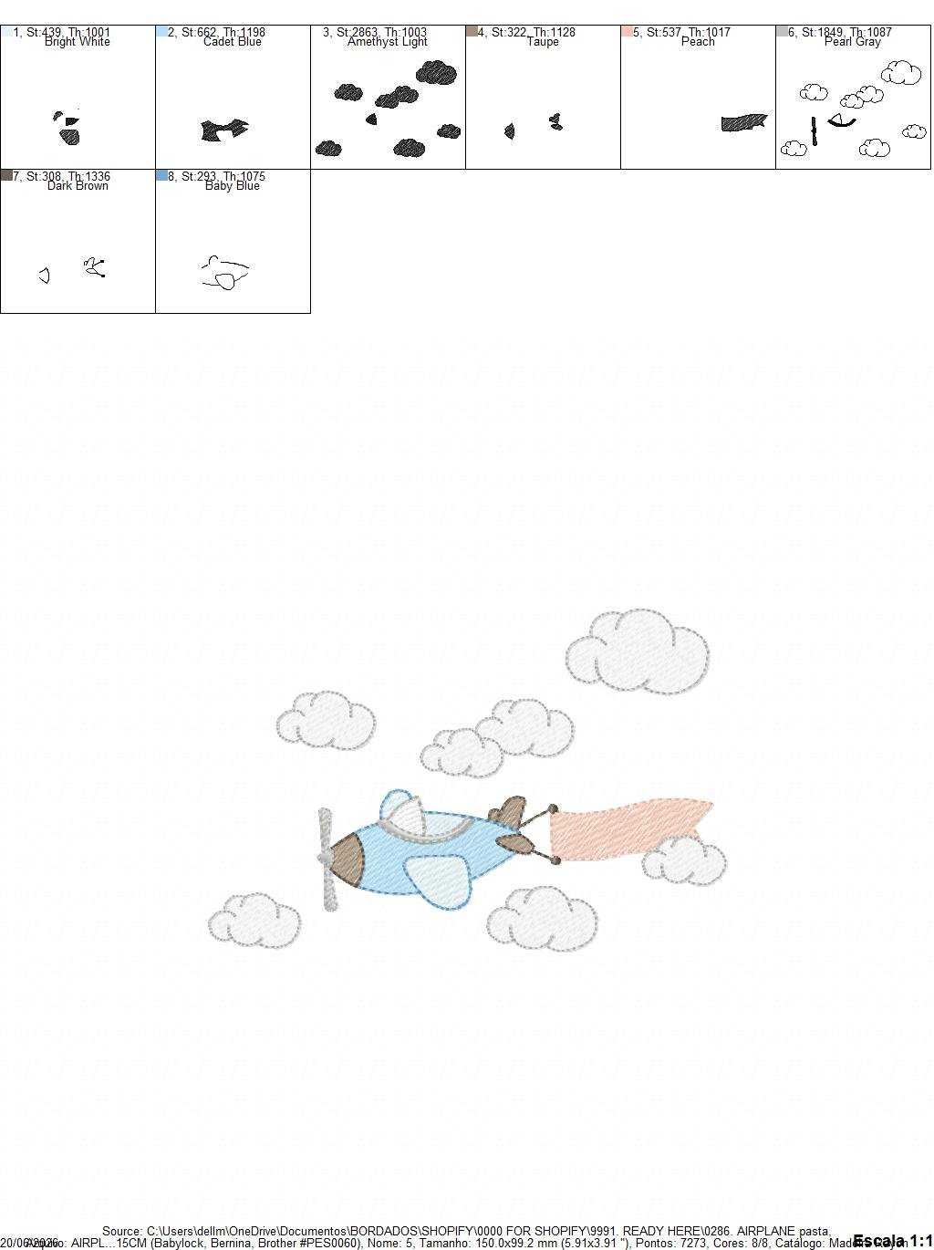 Plane embroidery design - Airplane with clouds and banner machine embroidery pattern - Baby boy file - Instant digital download pes jef dst - Marcia Embroidery