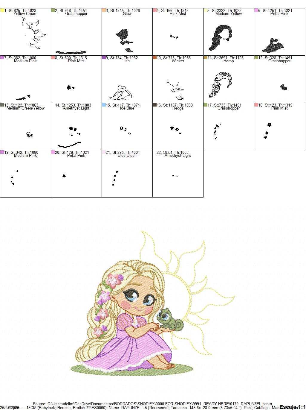 Rapunzel embroidery design - Disney Princess machine embroidery pattern - Baby Girl Princess design - Instant digital download pes jef - Marcia Embroidery