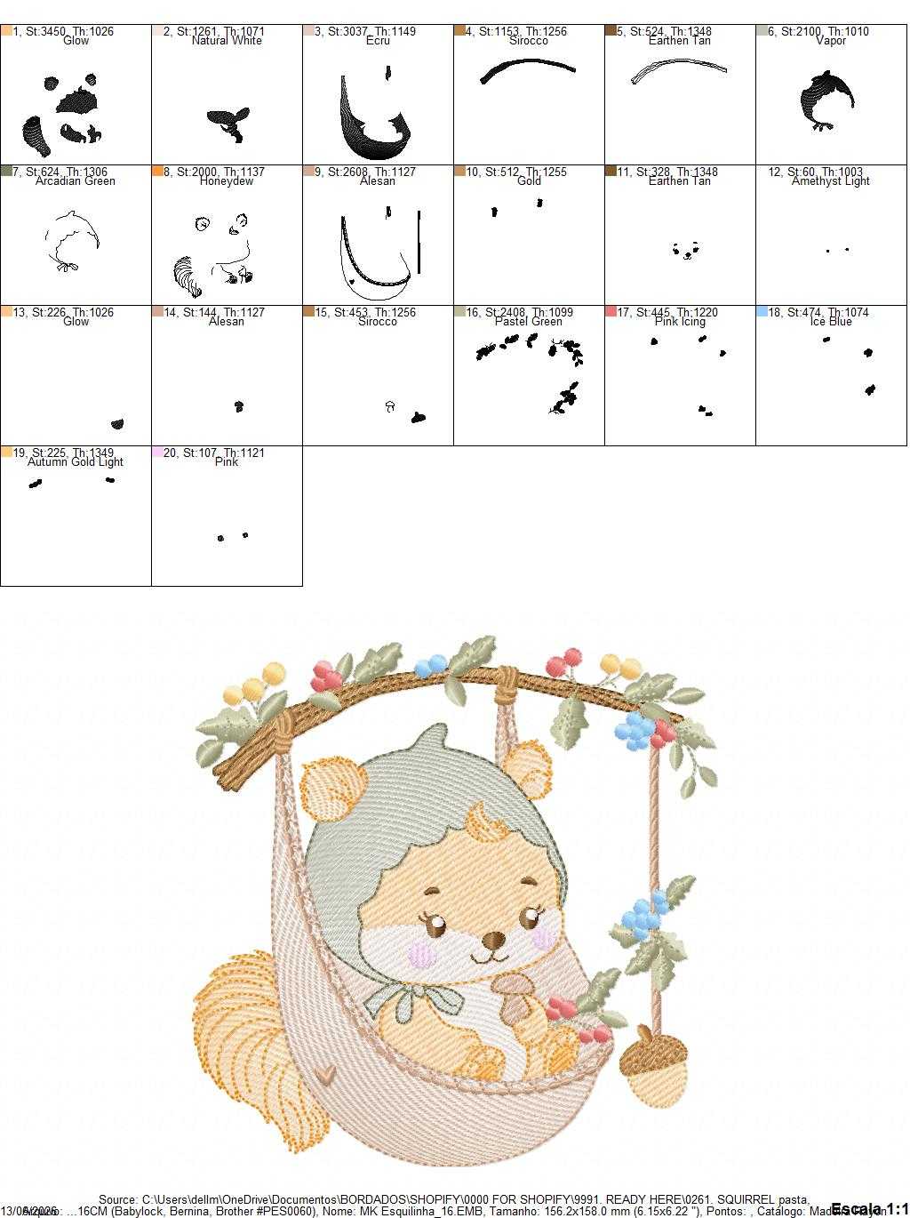 Squirrel embroidery design - Woodland Forest Animal machine embroidery pattern - Squirrel with flowers - Instant download pes jef dst - Marcia Embroidery