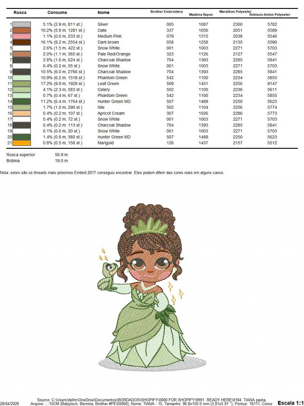 Tiana embroidery design - Disney Princess machine embroidery patterns - Baby girl file - Instant digital download pes jef dst hus - Marcia Embroidery