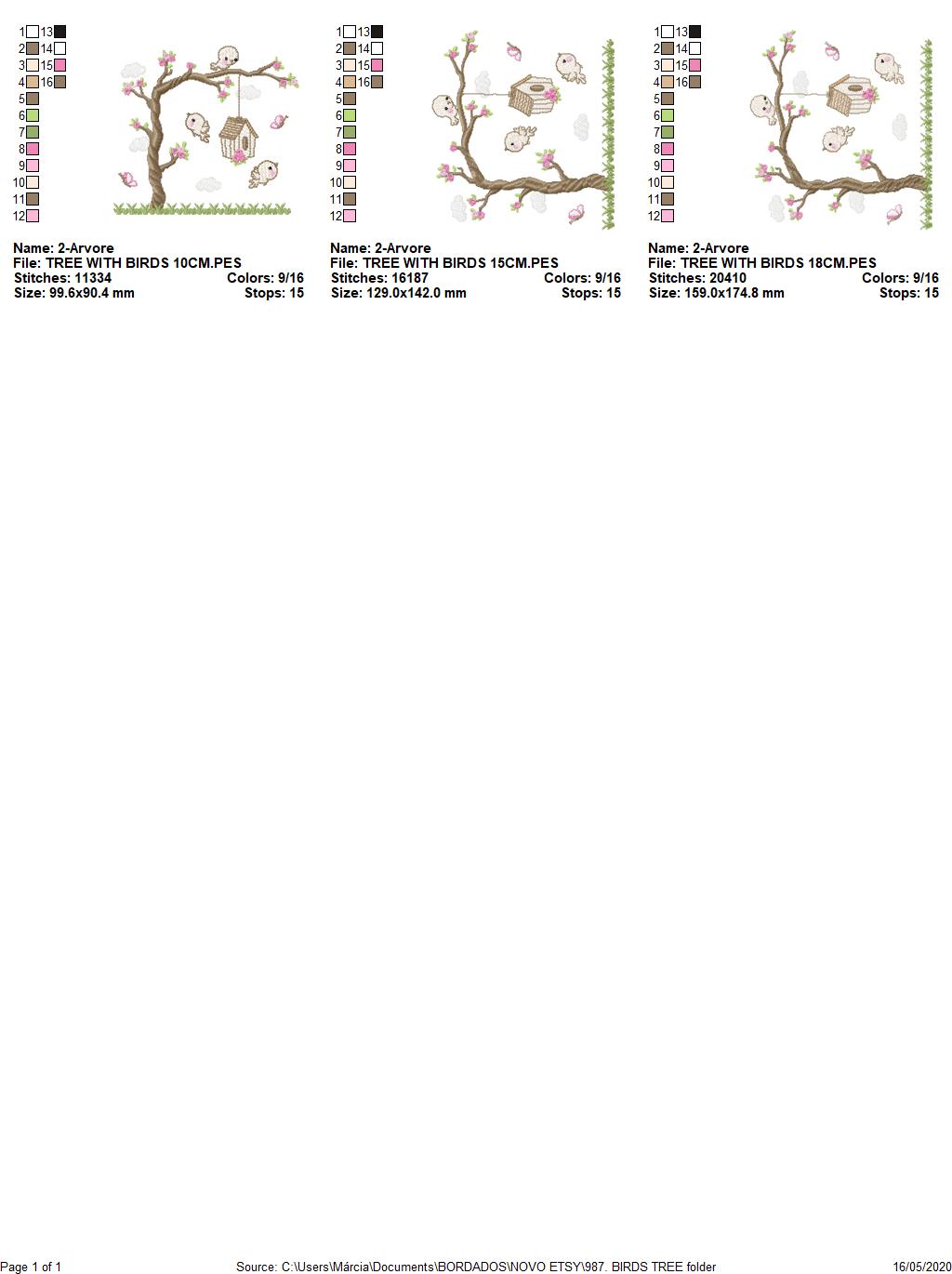 Tree with Birds embroidery design machine embroidery pattern