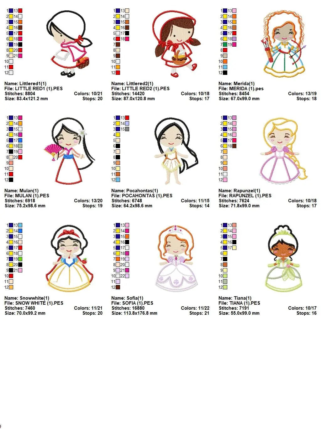 Disney Princess machine embroidery design Marcia Embroidery