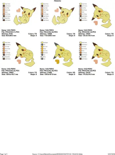 Pikachu embroidery design machine embroidery pattern Marcia Embroidery