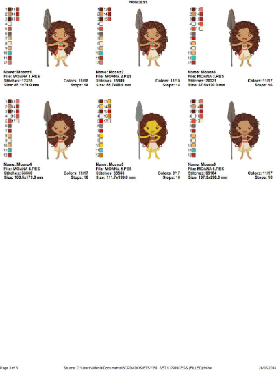 Disney Princess embroidery design machine embroidery pattern - Elsa, Anna, Ariel, Moana and Elena