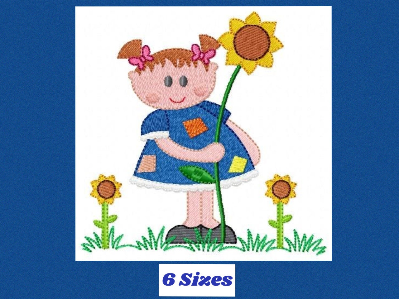 Girl with sunflowers embroidery designs - Baby Girl embroidery design machine embroidery pattern - Spring Sunflower embroidery file download - Marcia Embroidery