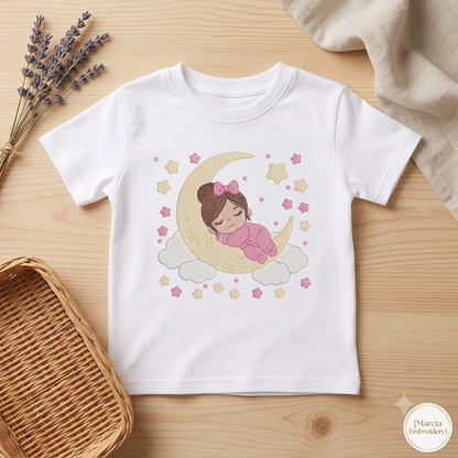 Baby girl with stars embroidery design - Newborn sleeping in the moon machine embroidery pattern - Instant digital download pes jef dst