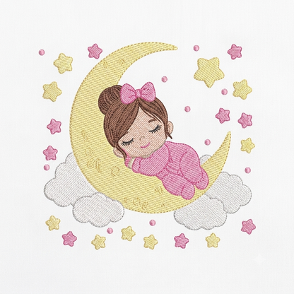 Baby girl with stars embroidery design - Newborn sleeping in the moon machine embroidery pattern - Instant digital download pes jef dst
