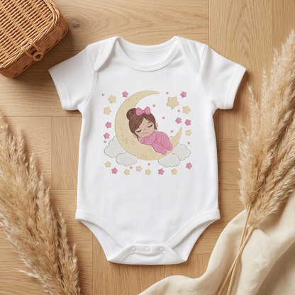 Baby girl with stars embroidery design - Newborn sleeping in the moon machine embroidery pattern - Instant digital download pes jef dst
