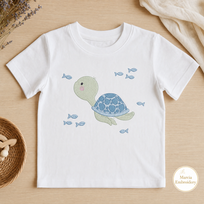 Turtle embroidery design - Ocean animal machine embroidery pattern - Baby boy file (Digital download)