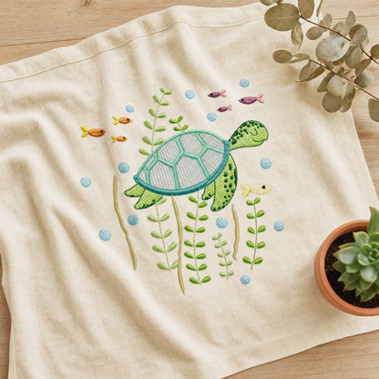 Turtle Embroidery Design – Ocean Animal Machine Embroidery Pattern (Digital Download)