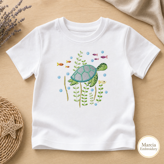 Turtle Embroidery Design – Ocean Animal Machine Embroidery Pattern (Digital Download)