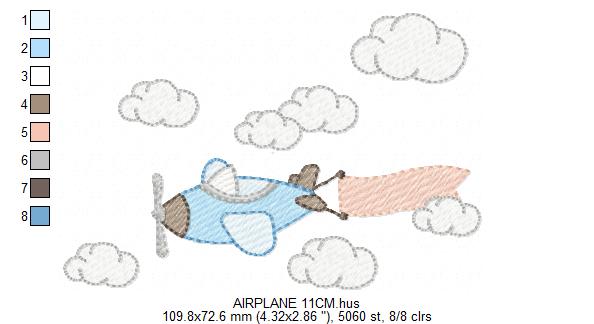 Plane embroidery design - Airplane with clouds and stars machine embroidery pattern - Baby boy file - Instant download (Copy) Marcia Embroidery