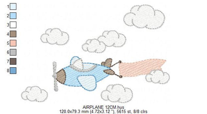 Plane embroidery design - Airplane with clouds and stars machine embroidery pattern - Baby boy file - Instant download (Copy) Marcia Embroidery