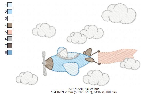 Plane embroidery design - Airplane with clouds and stars machine embroidery pattern - Baby boy file - Instant download (Copy) Marcia Embroidery