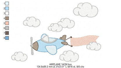 Plane embroidery design - Airplane with clouds and stars machine embroidery pattern - Baby boy file - Instant download (Copy) Marcia Embroidery