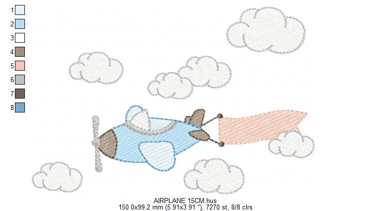 Plane embroidery design - Airplane with clouds and stars machine embroidery pattern - Baby boy file - Instant download (Copy) Marcia Embroidery
