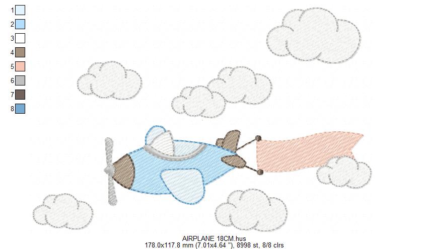 Plane embroidery design - Airplane with clouds and stars machine embroidery pattern - Baby boy file - Instant download (Copy) Marcia Embroidery