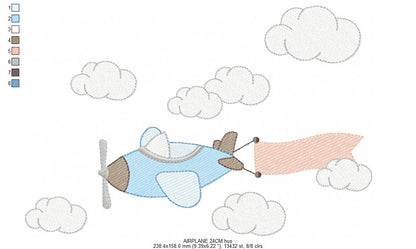 Plane embroidery design - Airplane with clouds and stars machine embroidery pattern - Baby boy file - Instant download (Copy) Marcia Embroidery