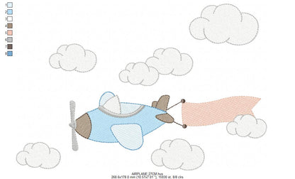 Plane embroidery design - Airplane with clouds and stars machine embroidery pattern - Baby boy file - Instant download (Copy) Marcia Embroidery