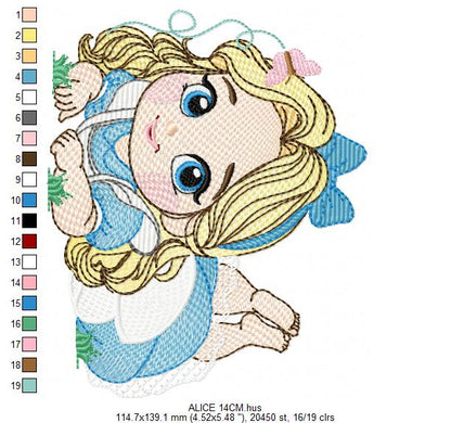 Alice embroidery designs - Disney Princess machine embroidery pattern - Baby Girl Princess file - Alice in Wonderland - Instant digital download pes jef dst hus vp3